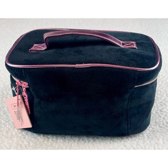 (NWT) JUICY COUTURE • Black/Pink Velour Rhinestone Travel Cosmetic Bag - Picture 4 of 16